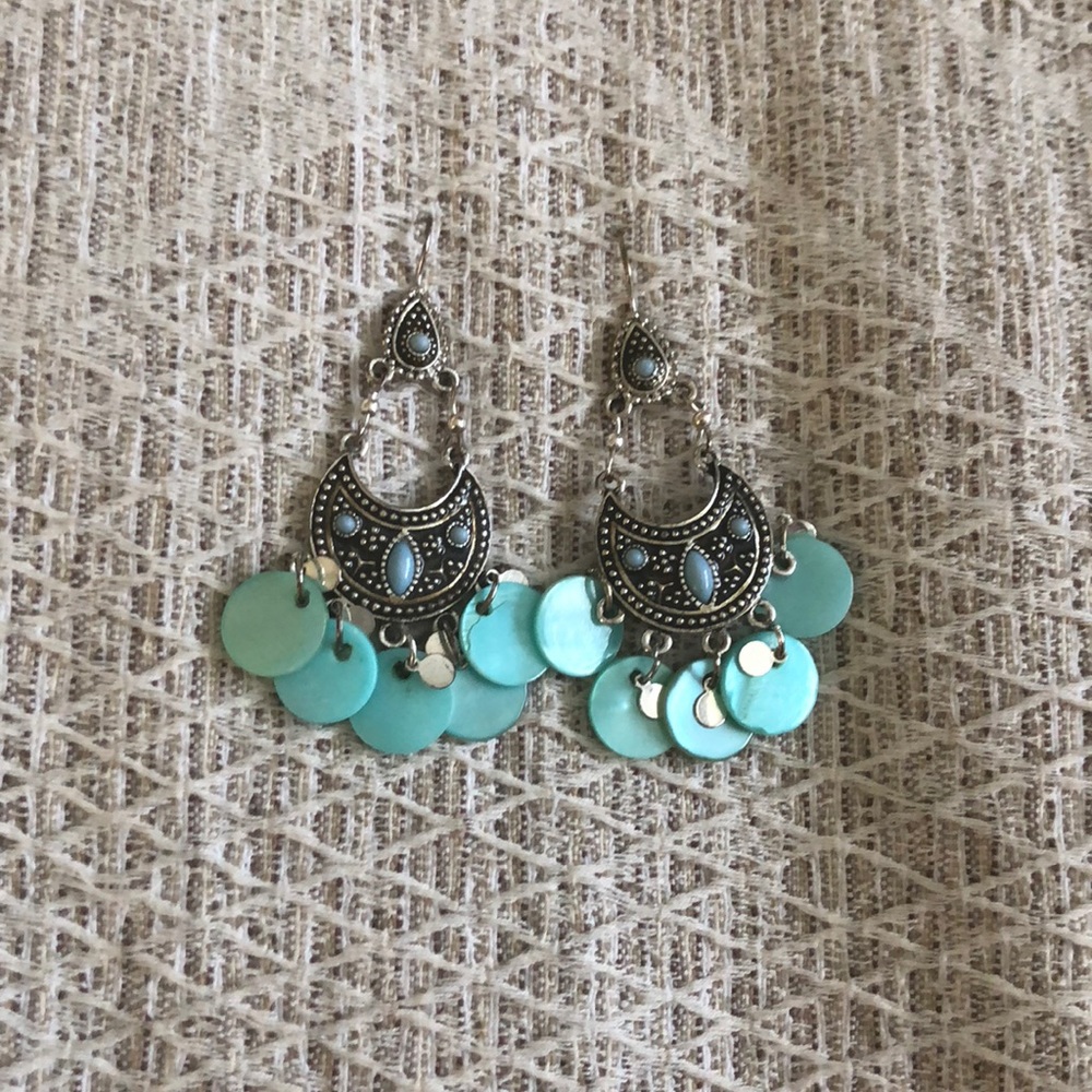 Beaded teal statement earrings
